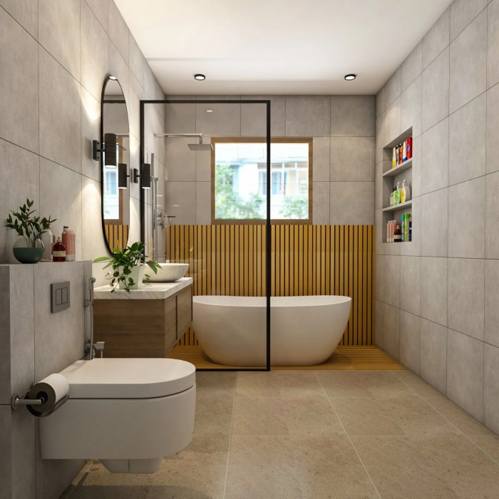 Scandinavian minimalist bathroom with storage