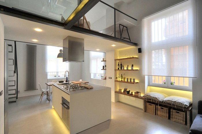 Apartment rome loft industrial refurbished idesignarch modern architecture sleeping walkway spaces mezzanine connected study level glass kitchen