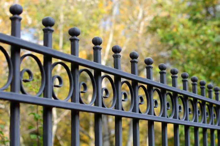 Classic garden with wrought iron fence